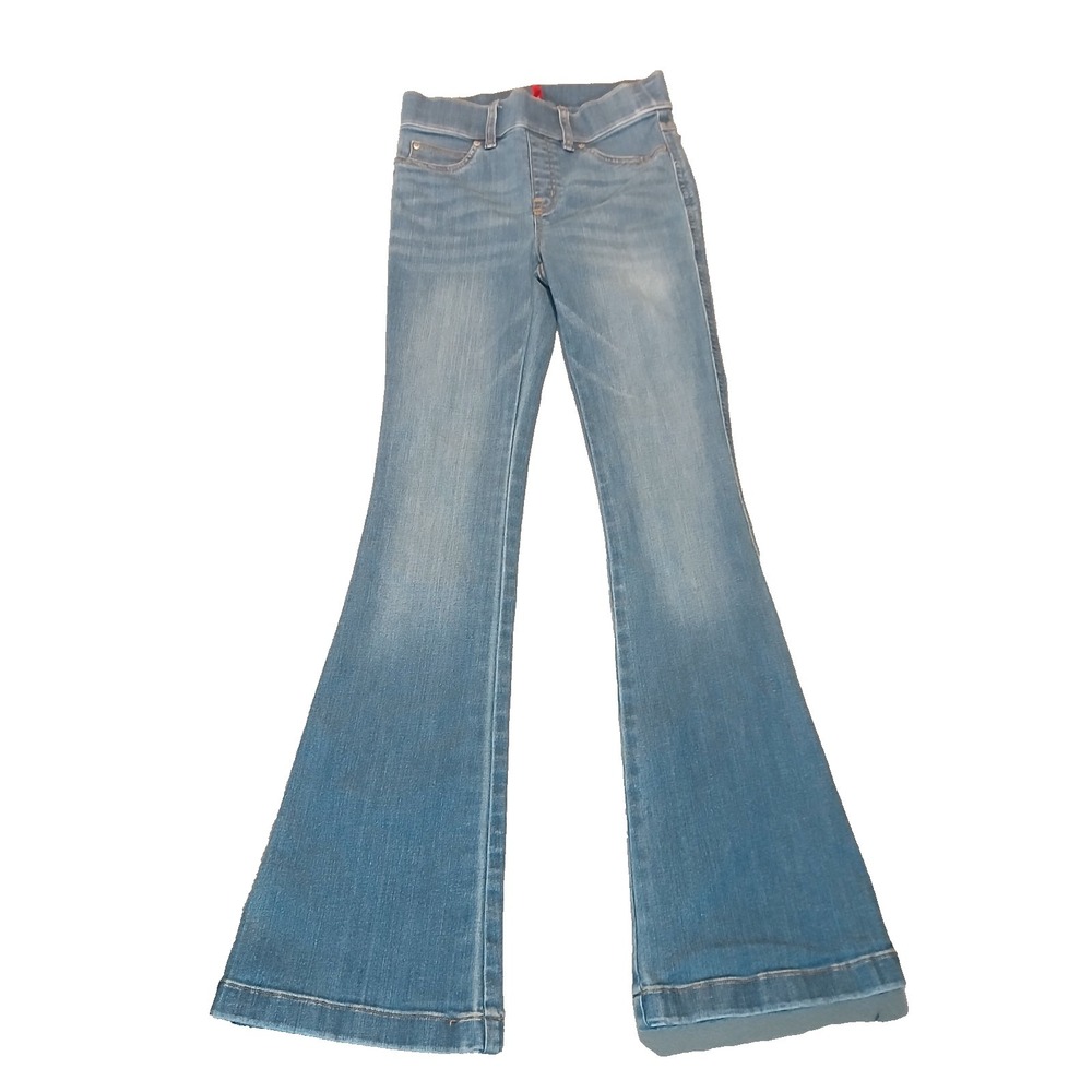 SPANX Size XS Womens Jeans Blue Cropped Kick Flare Pull-On Denim Pant